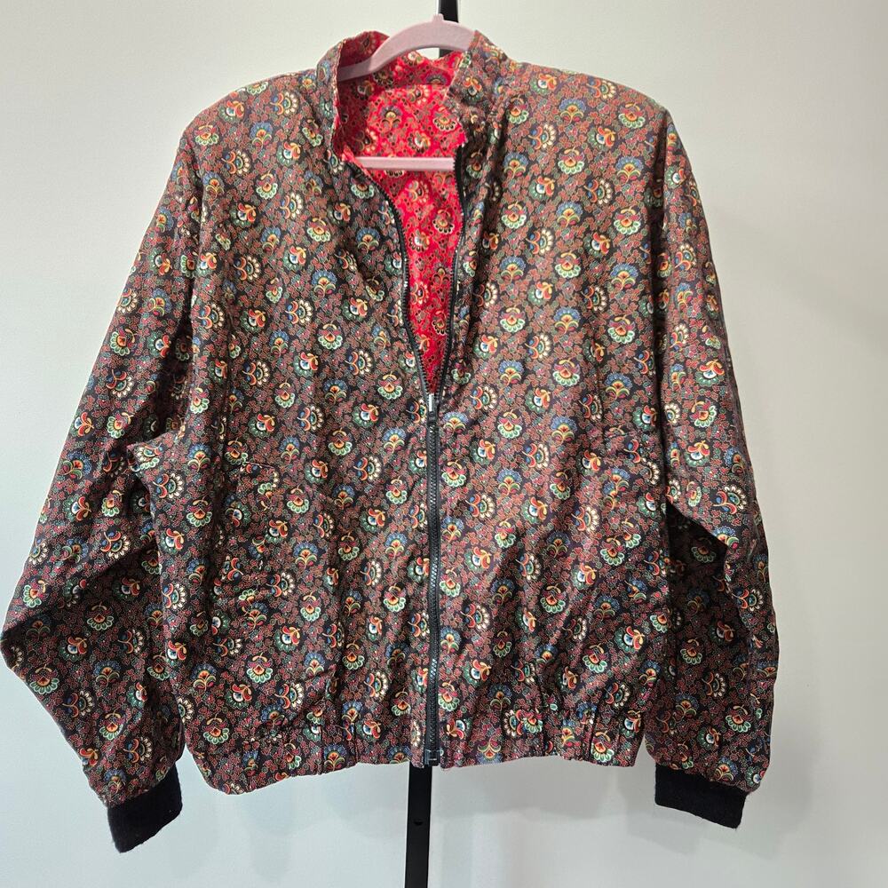 Vintage Vera Bradley Reversible Full‎ Zip Bomber Jacket Floral Red Large Cotton